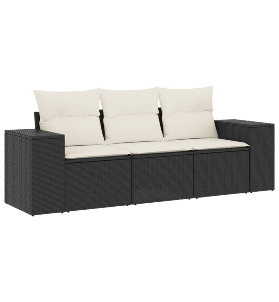 Salon de jardin 3 pcs avec coussins noir résine tressée