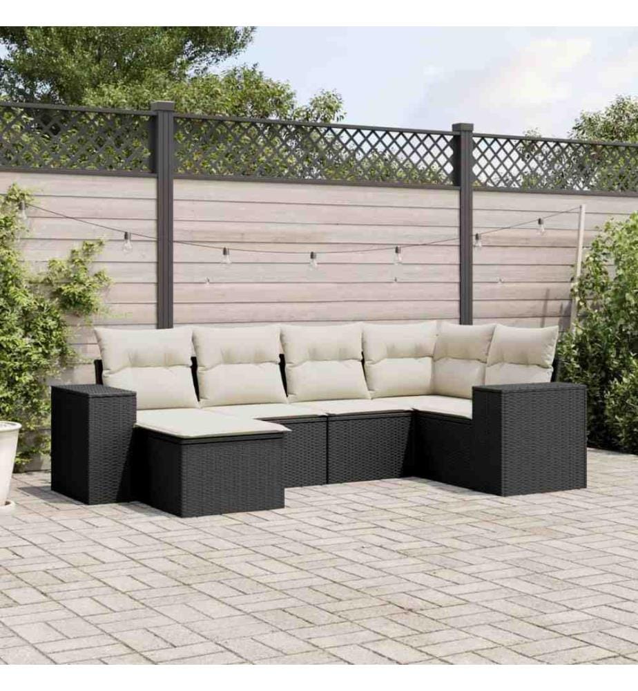 Salon de jardin 6 pcs avec coussins noir résine tressée