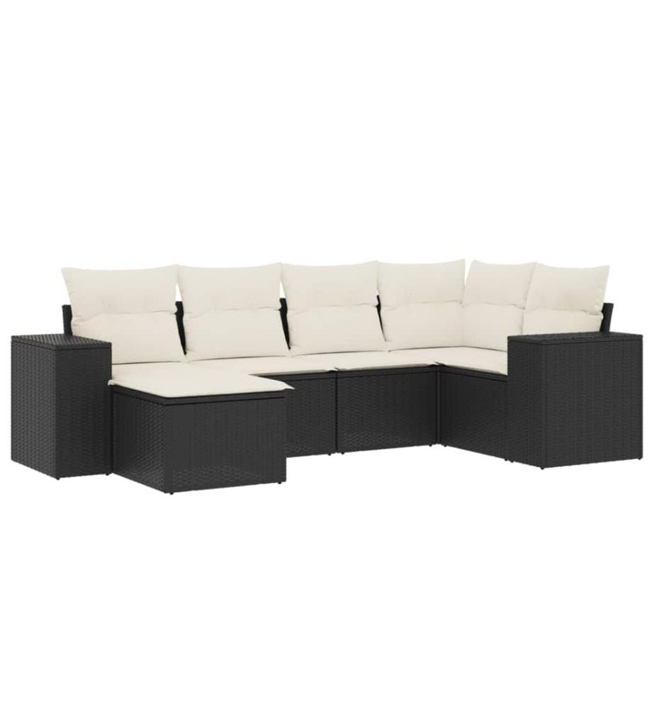 Salon de jardin 6 pcs avec coussins noir résine tressée