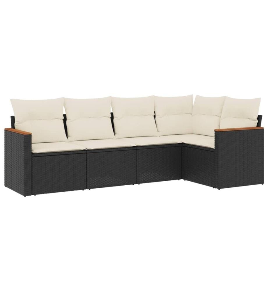 5-tlg. Garten-Sofagarnitur mit Kissen Schwarz Poly Rattan