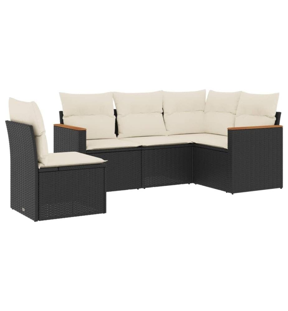 5-tlg. Garten-Sofagarnitur mit Kissen Schwarz Poly Rattan
