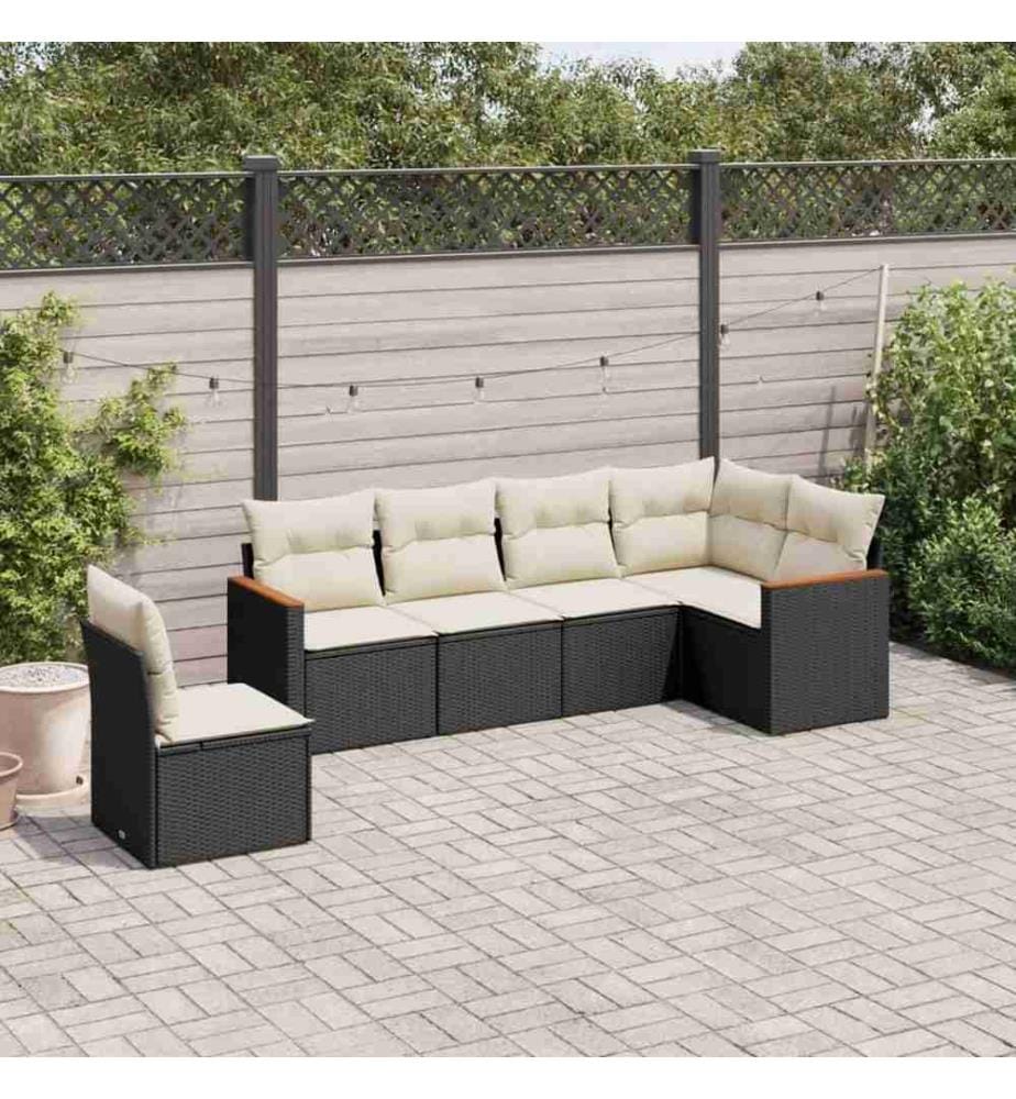 6-tlg. Garten-Sofagarnitur mit Kissen Schwarz Poly Rattan