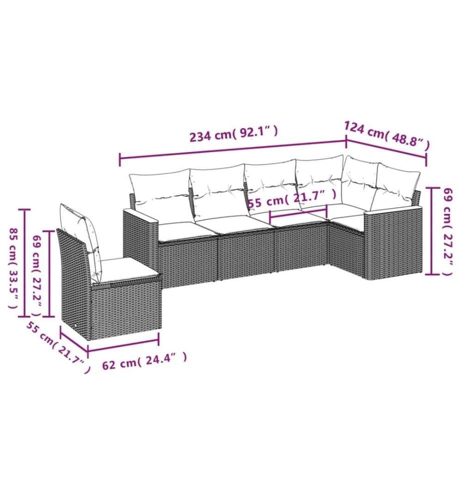 6-tlg. Garten-Sofagarnitur mit Kissen Schwarz Poly Rattan