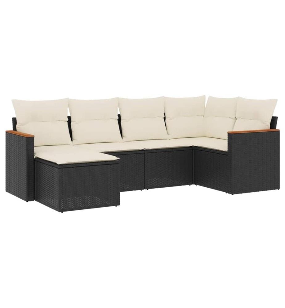 6-tlg. Garten-Sofagarnitur mit Kissen Schwarz Poly Rattan