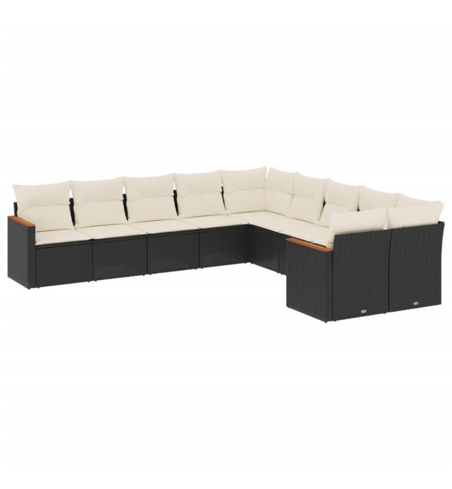 10-tlg. Garten-Sofagarnitur mit Kissen Schwarz Poly Rattan