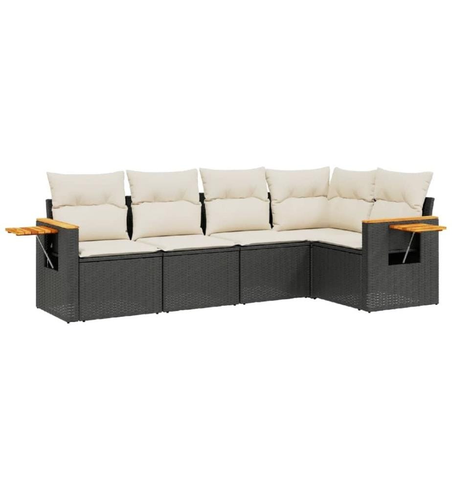 5-tlg. Garten-Sofagarnitur mit Kissen Schwarz Poly Rattan