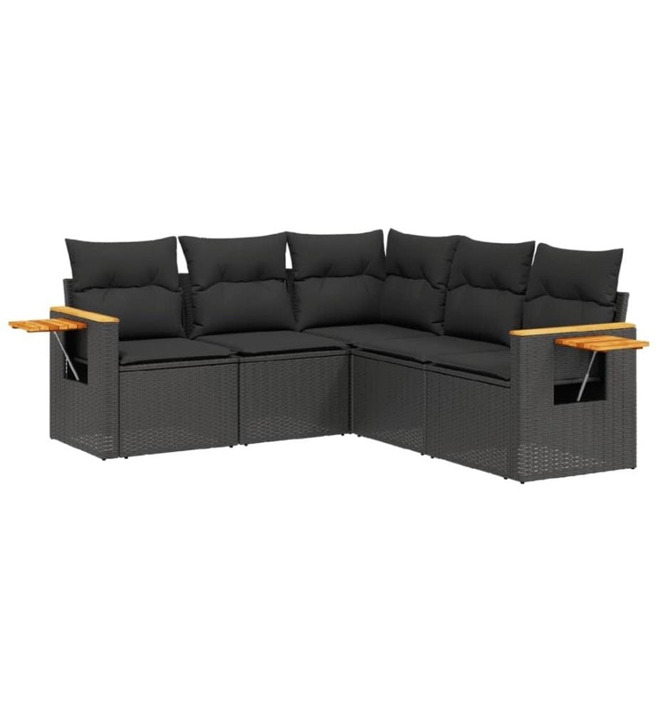 5-tlg. Garten-Sofagarnitur mit Kissen Schwarz Poly Rattan