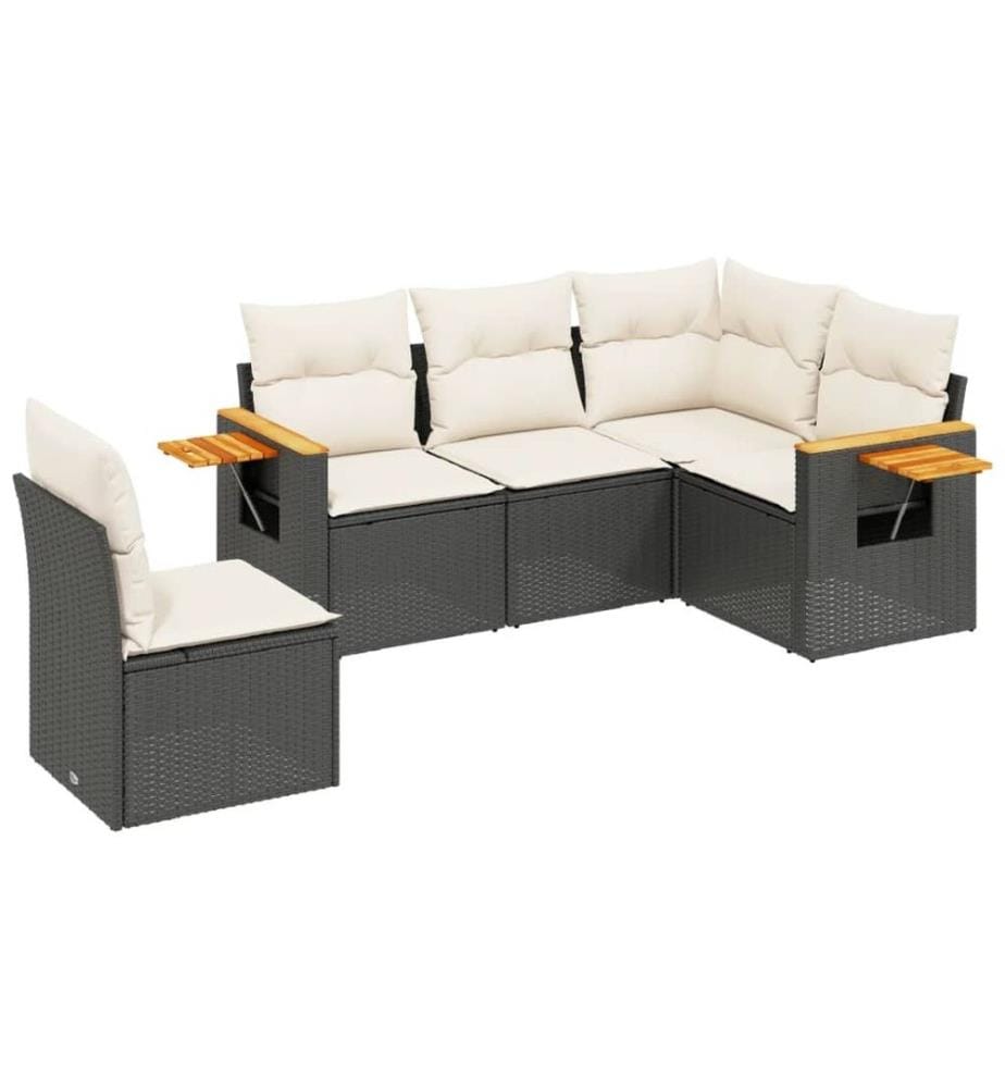 Salon de jardin 5 pcs avec coussins noir résine tressée