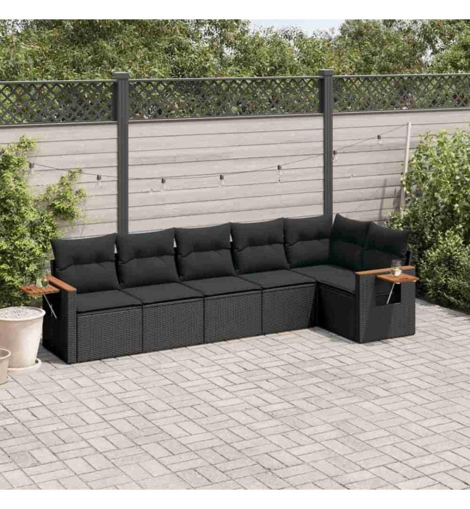6-tlg. Garten-Sofagarnitur mit Kissen Schwarz Poly Rattan