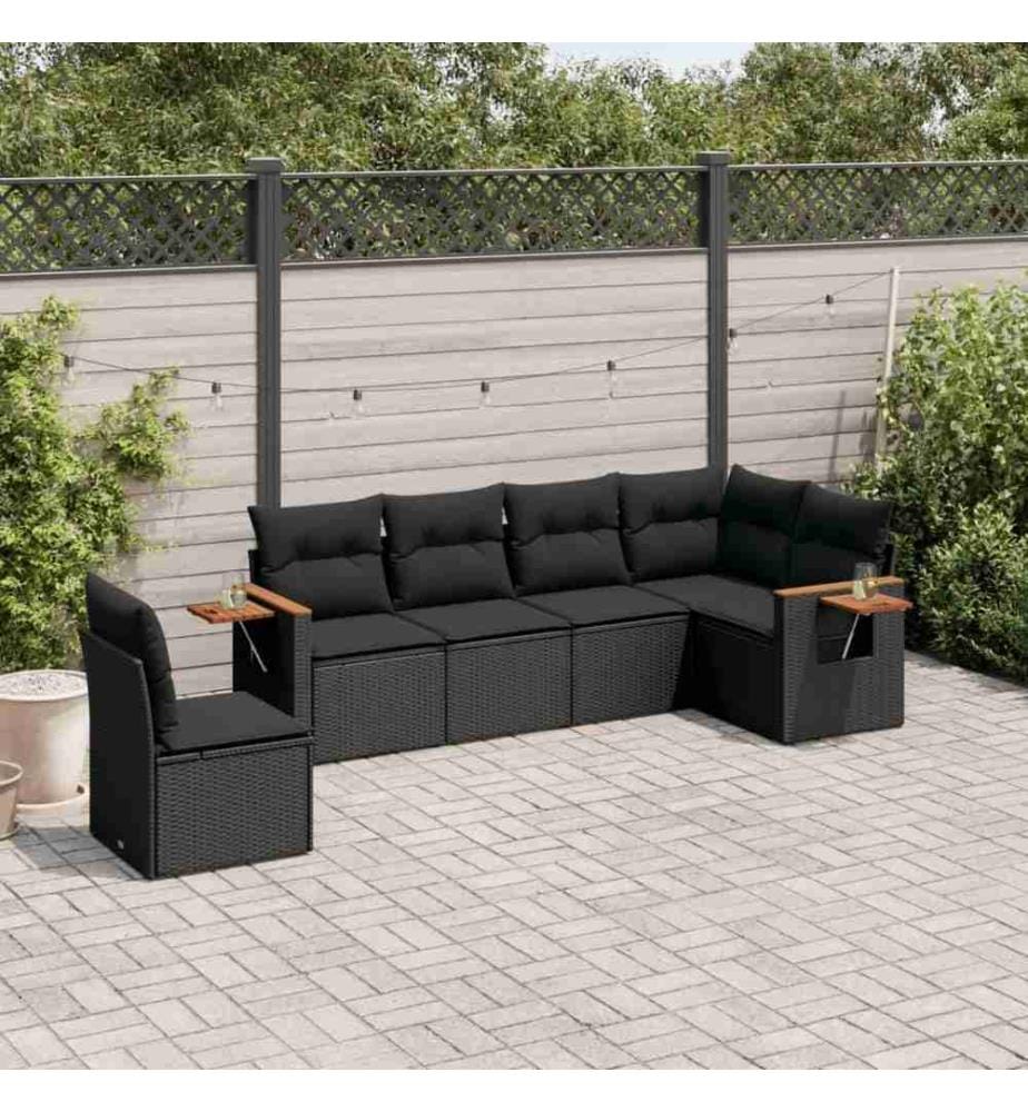 6-tlg. Garten-Sofagarnitur mit Kissen Schwarz Poly Rattan
