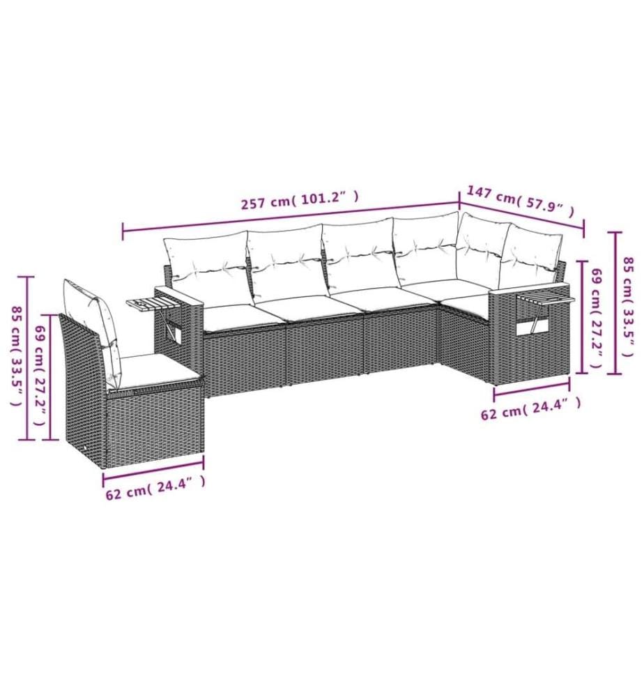 6-tlg. Garten-Sofagarnitur mit Kissen Schwarz Poly Rattan