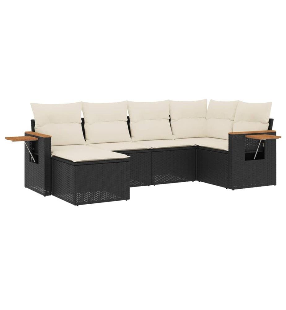 6-tlg. Garten-Sofagarnitur mit Kissen Schwarz Poly Rattan