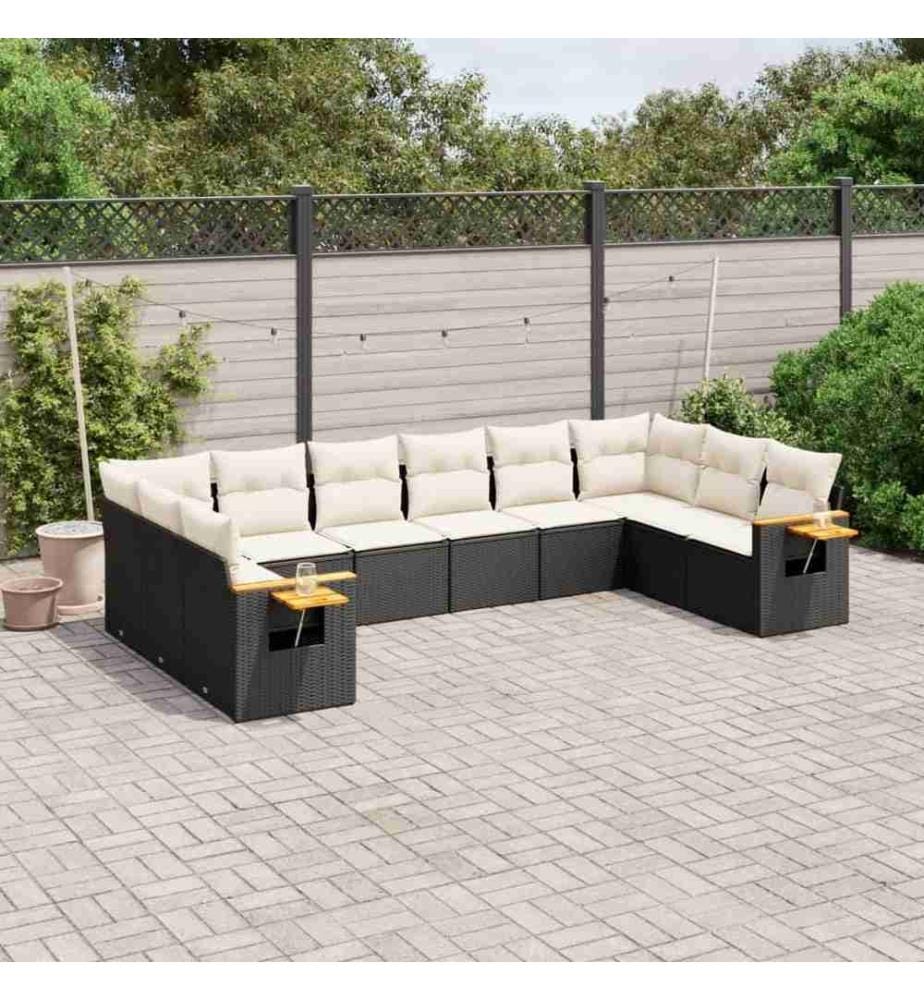 Salon de jardin 10 pcs avec coussins noir résine tressée