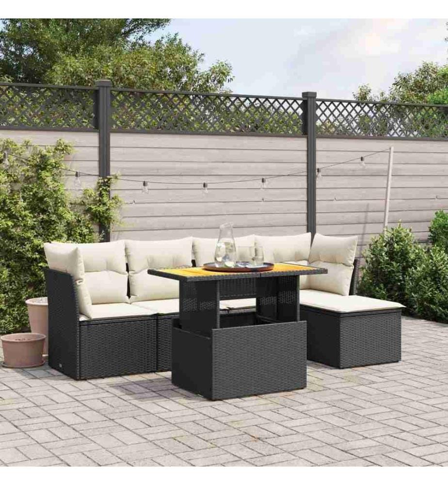 6-tlg. Garten-Sofagarnitur mit Kissen Schwarz Poly Rattan