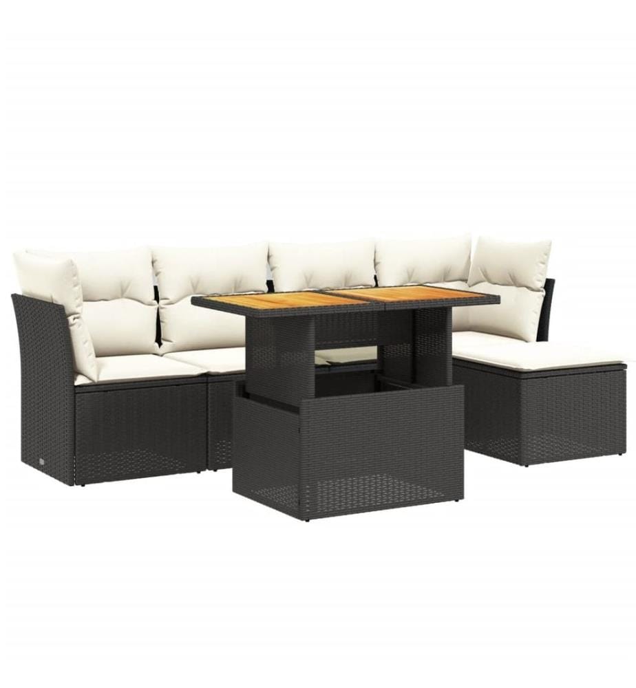 6-tlg. Garten-Sofagarnitur mit Kissen Schwarz Poly Rattan