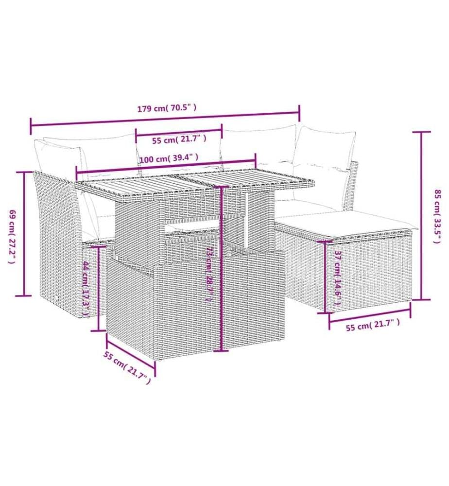 6-tlg. Garten-Sofagarnitur mit Kissen Schwarz Poly Rattan