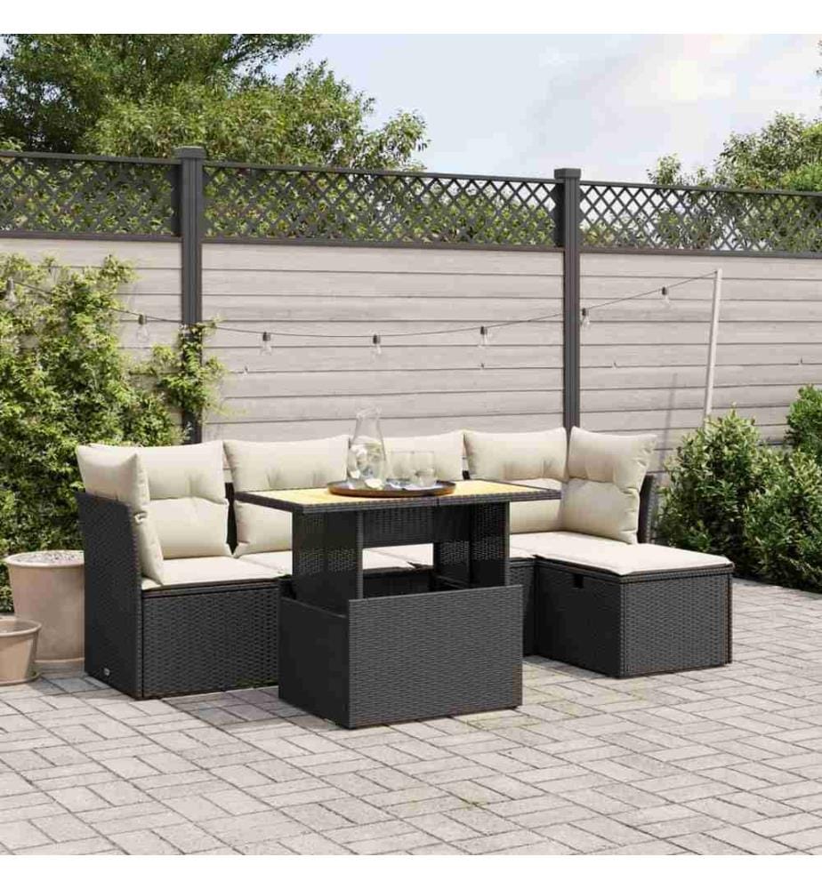 6-tlg. Garten-Sofagarnitur mit Kissen Schwarz Poly Rattan