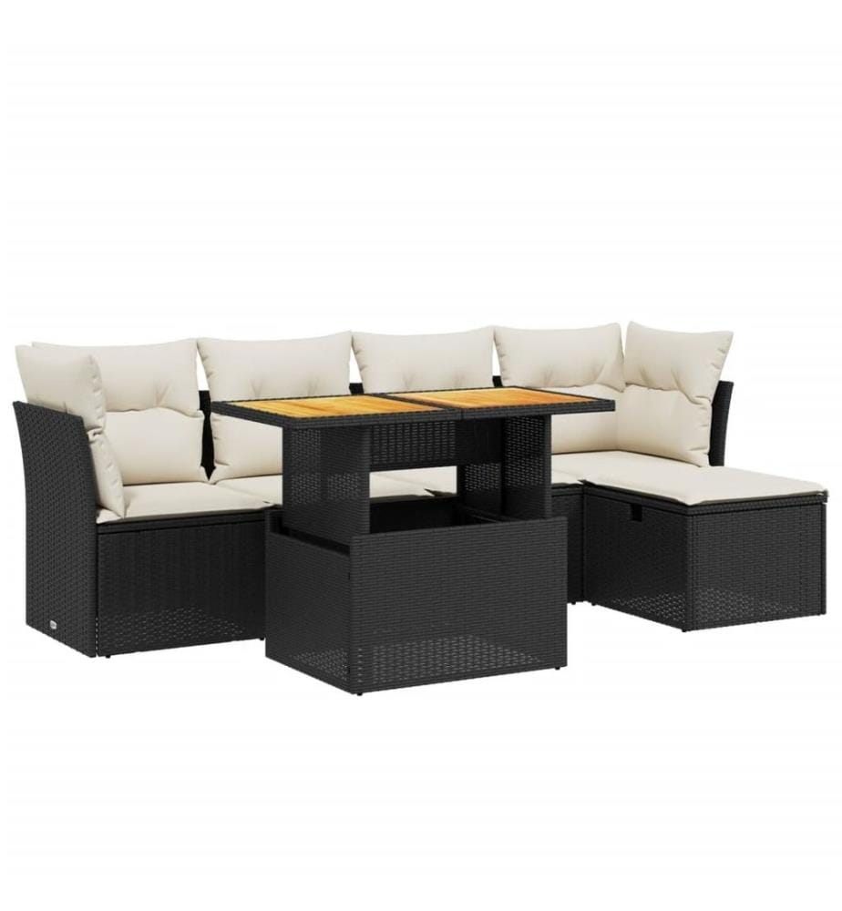6-tlg. Garten-Sofagarnitur mit Kissen Schwarz Poly Rattan
