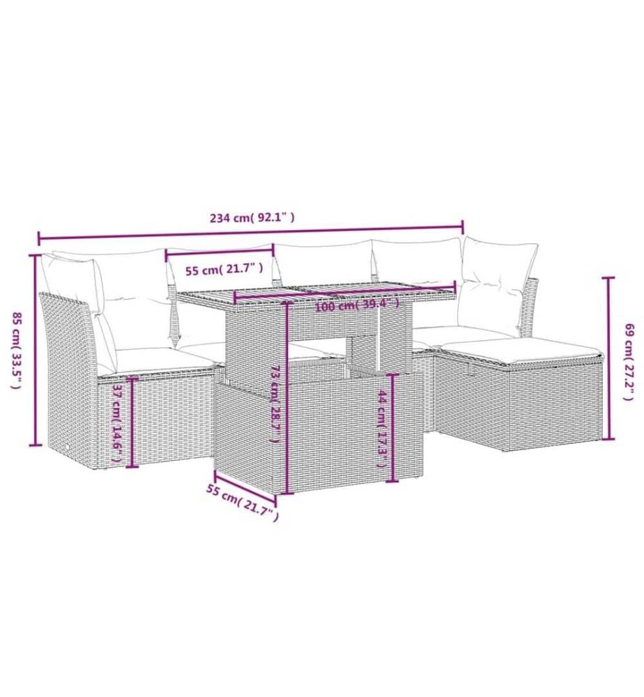 6-tlg. Garten-Sofagarnitur mit Kissen Schwarz Poly Rattan