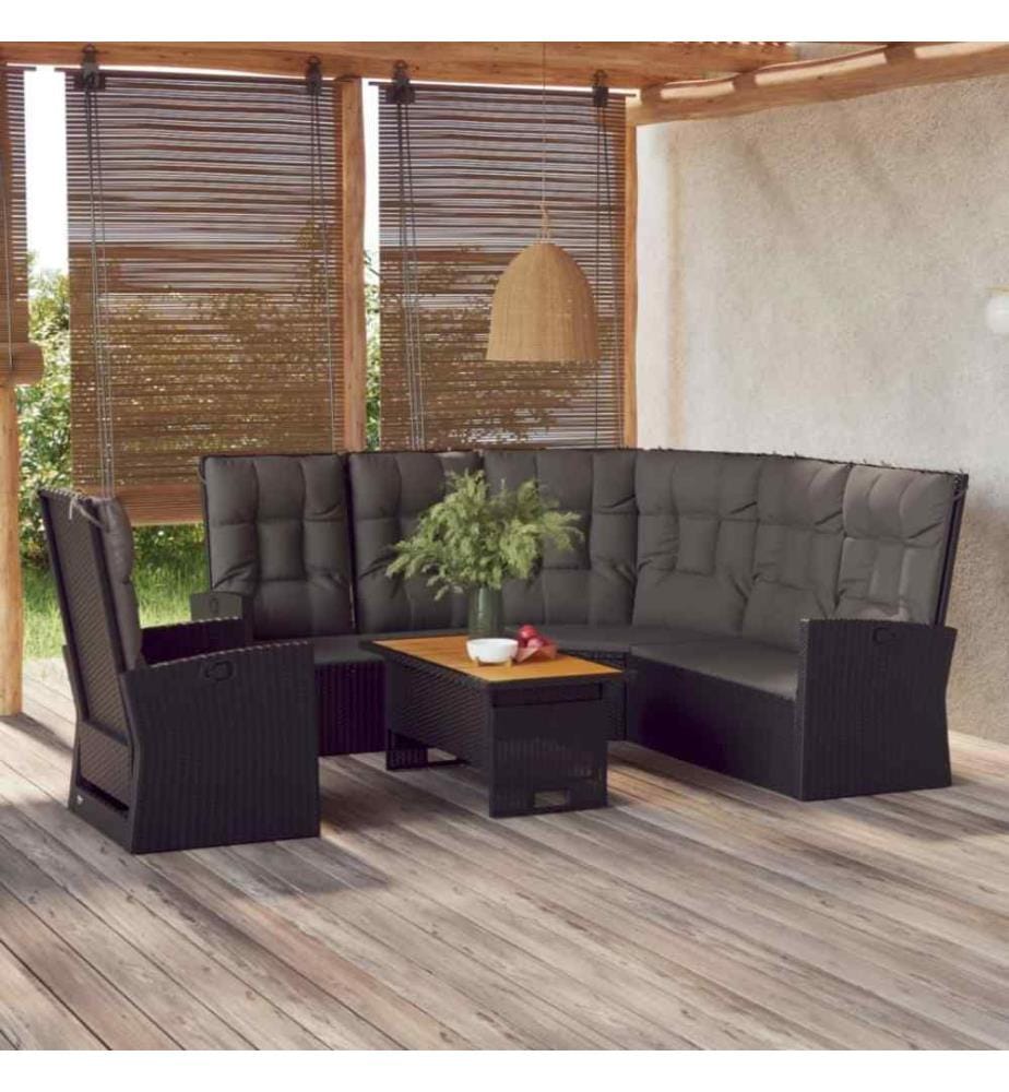 3-tlg. Garten-Lounge-Set mit Kissen Schwarz Poly Rattan
