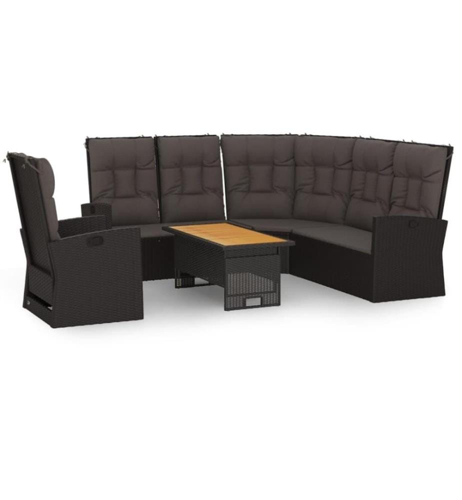 3-tlg. Garten-Lounge-Set mit Kissen Schwarz Poly Rattan