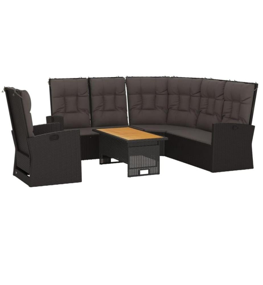 3-tlg. Garten-Lounge-Set mit Kissen Schwarz Poly Rattan