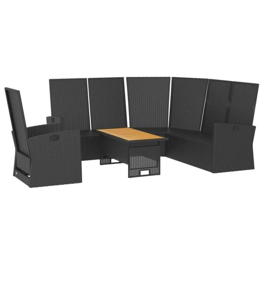 3-tlg. Garten-Lounge-Set mit Kissen Schwarz Poly Rattan