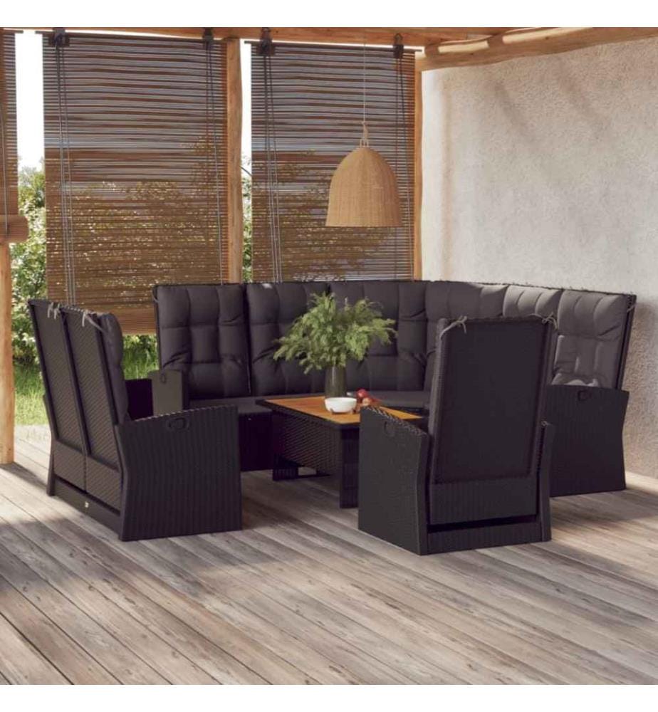 4-tlg. Garten-Lounge-Set mit Kissen Schwarz Poly Rattan