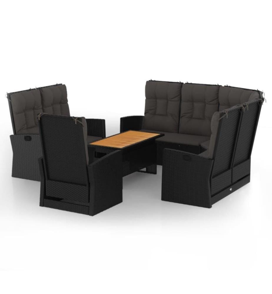 4-tlg. Garten-Lounge-Set mit Kissen Schwarz Poly Rattan