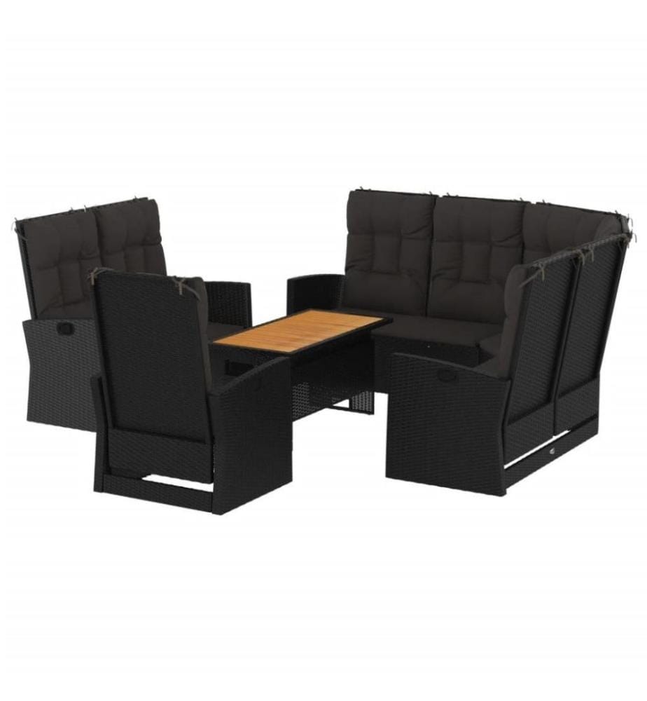 4-tlg. Garten-Lounge-Set mit Kissen Schwarz Poly Rattan