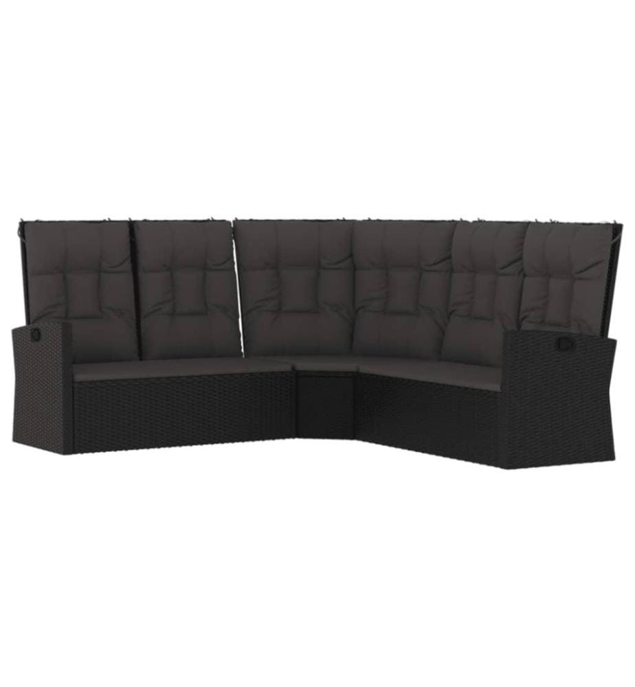 4-tlg. Garten-Lounge-Set mit Kissen Schwarz Poly Rattan