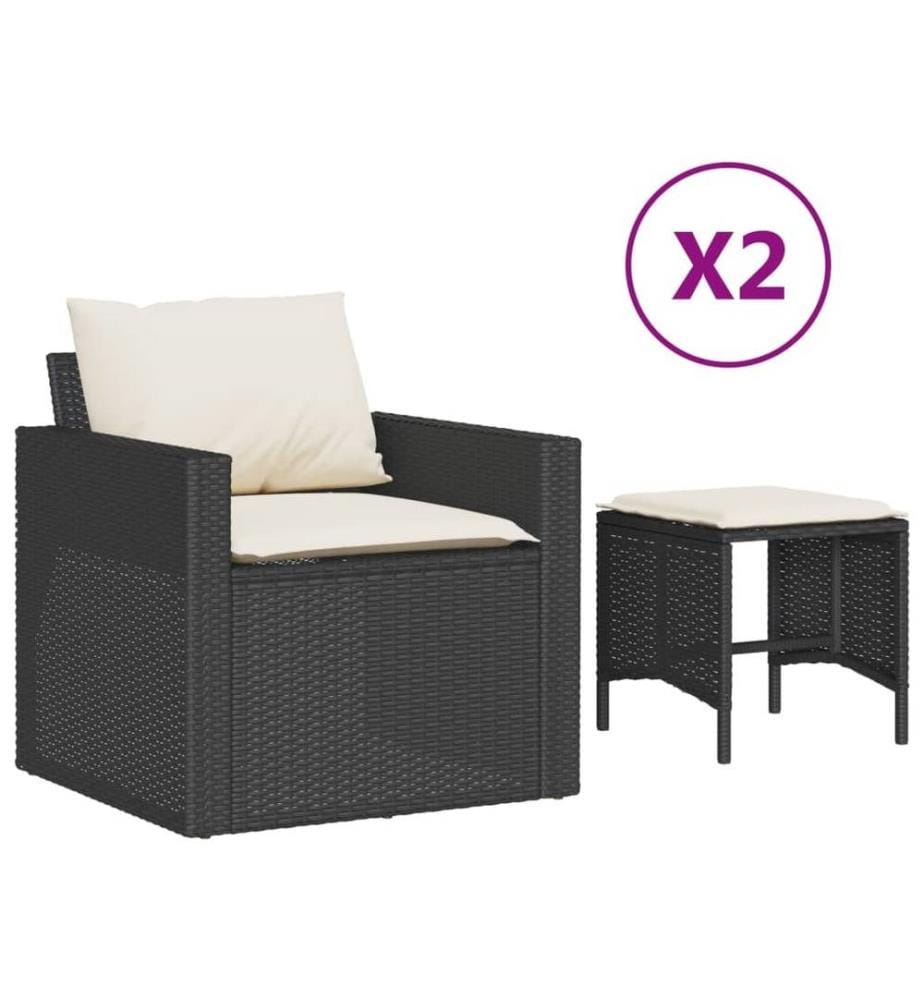 4-tlg. Garten-Sofagarnitur mit Kissen Schwarz Poly Rattan