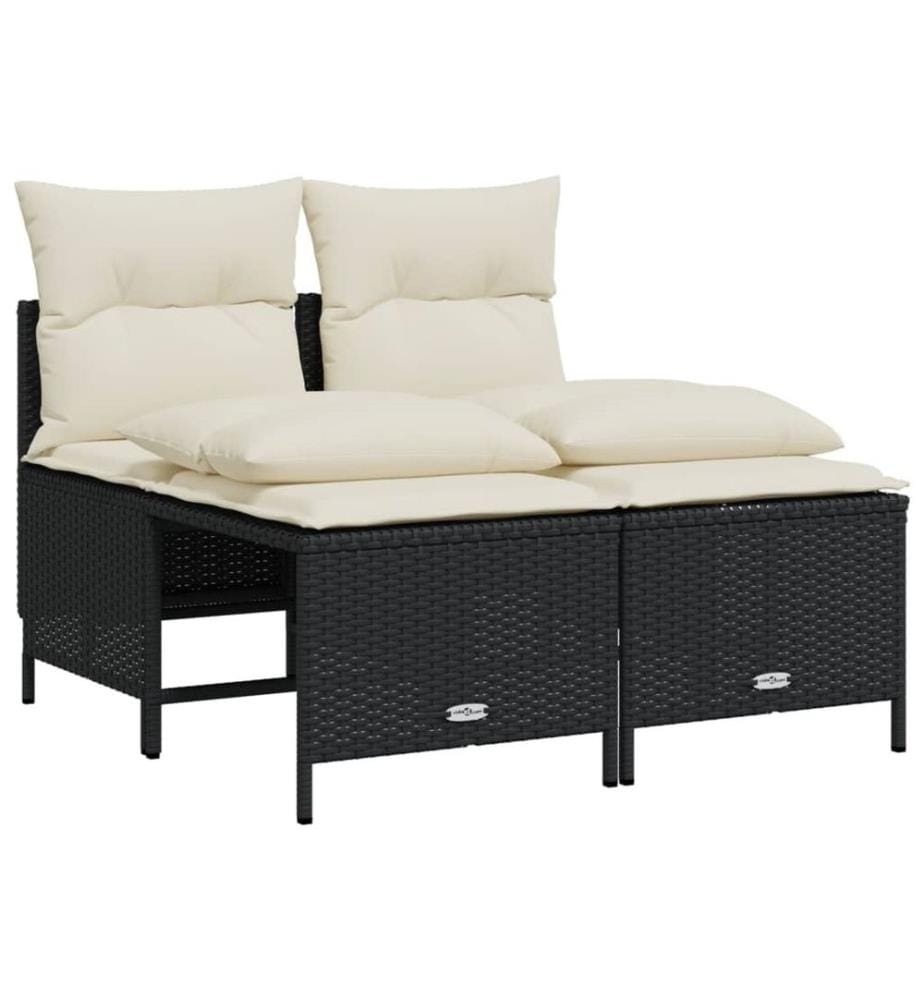 Salon de jardin 4 pcs avec coussins noir résine tressée