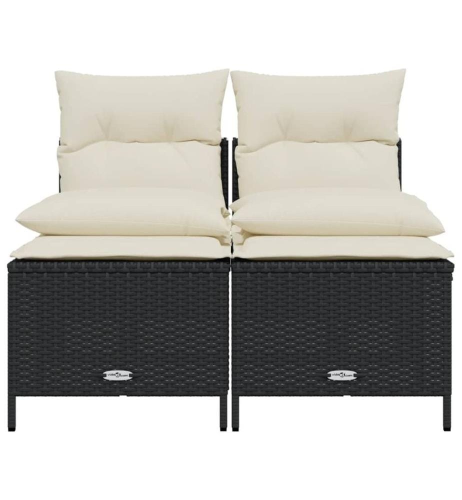 Salon de jardin 4 pcs avec coussins noir résine tressée