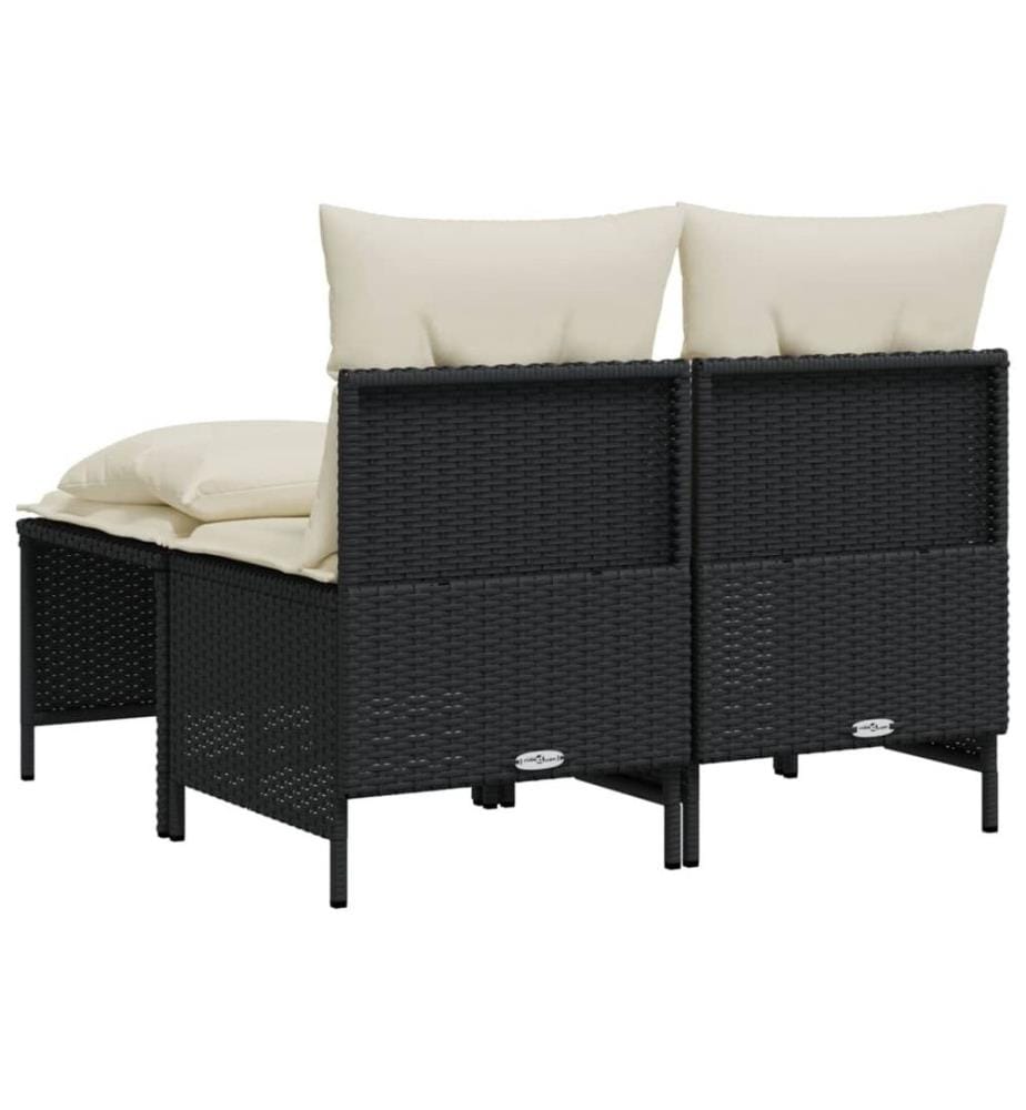 Salon de jardin 4 pcs avec coussins noir résine tressée