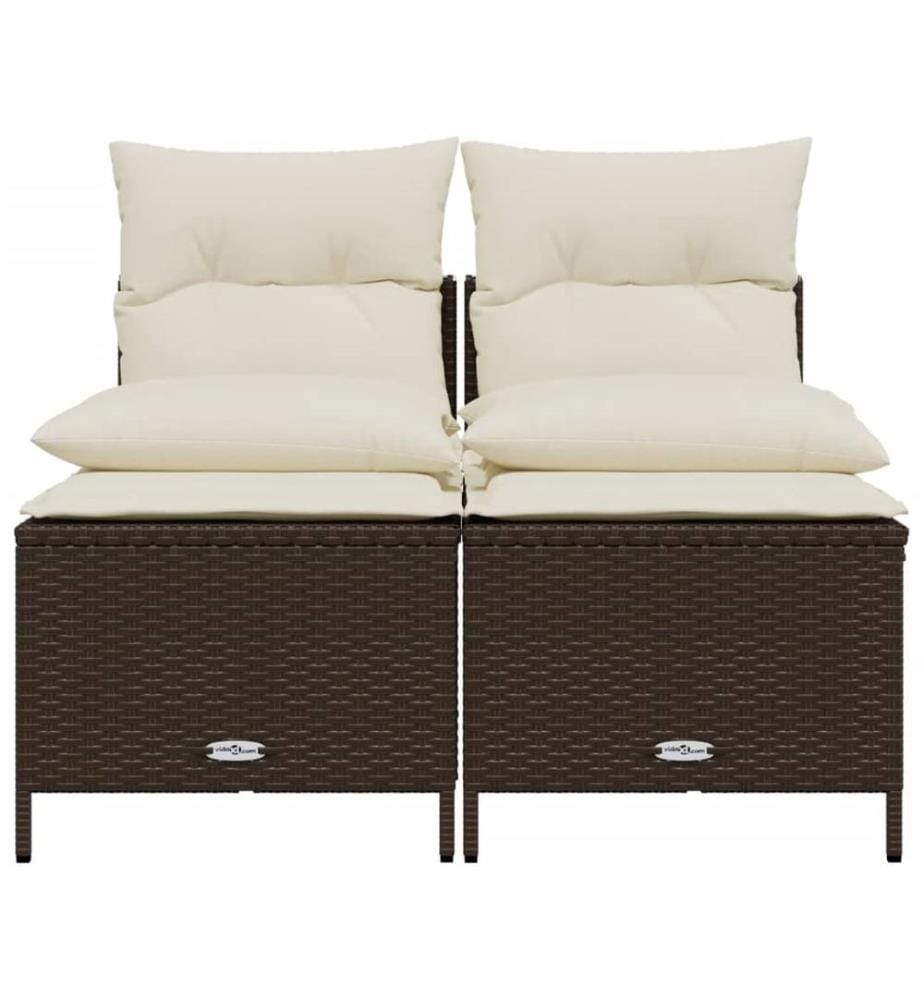 Salon de jardin 4 pcs avec coussins marron résine tressée