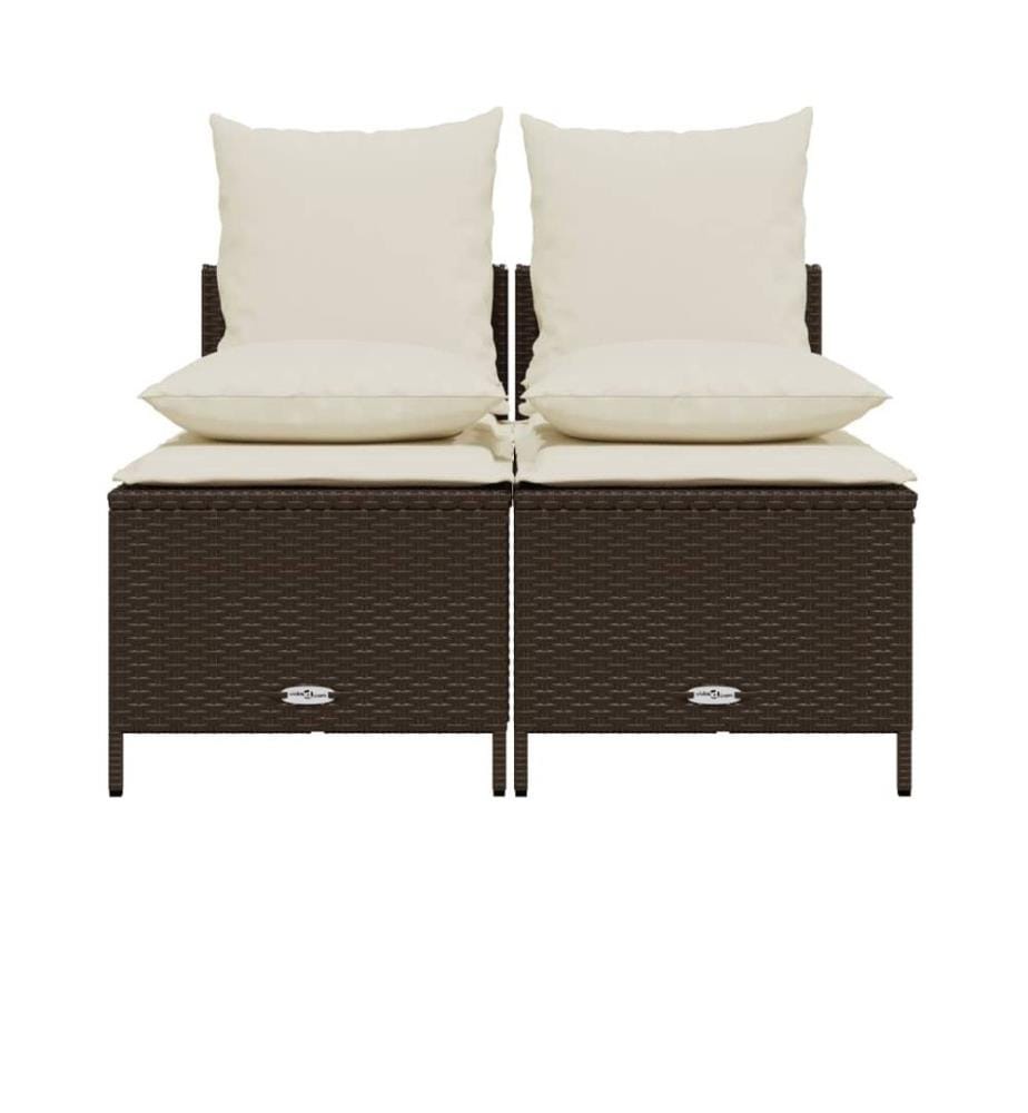 Salon de jardin 4 pcs avec coussins marron résine tressée