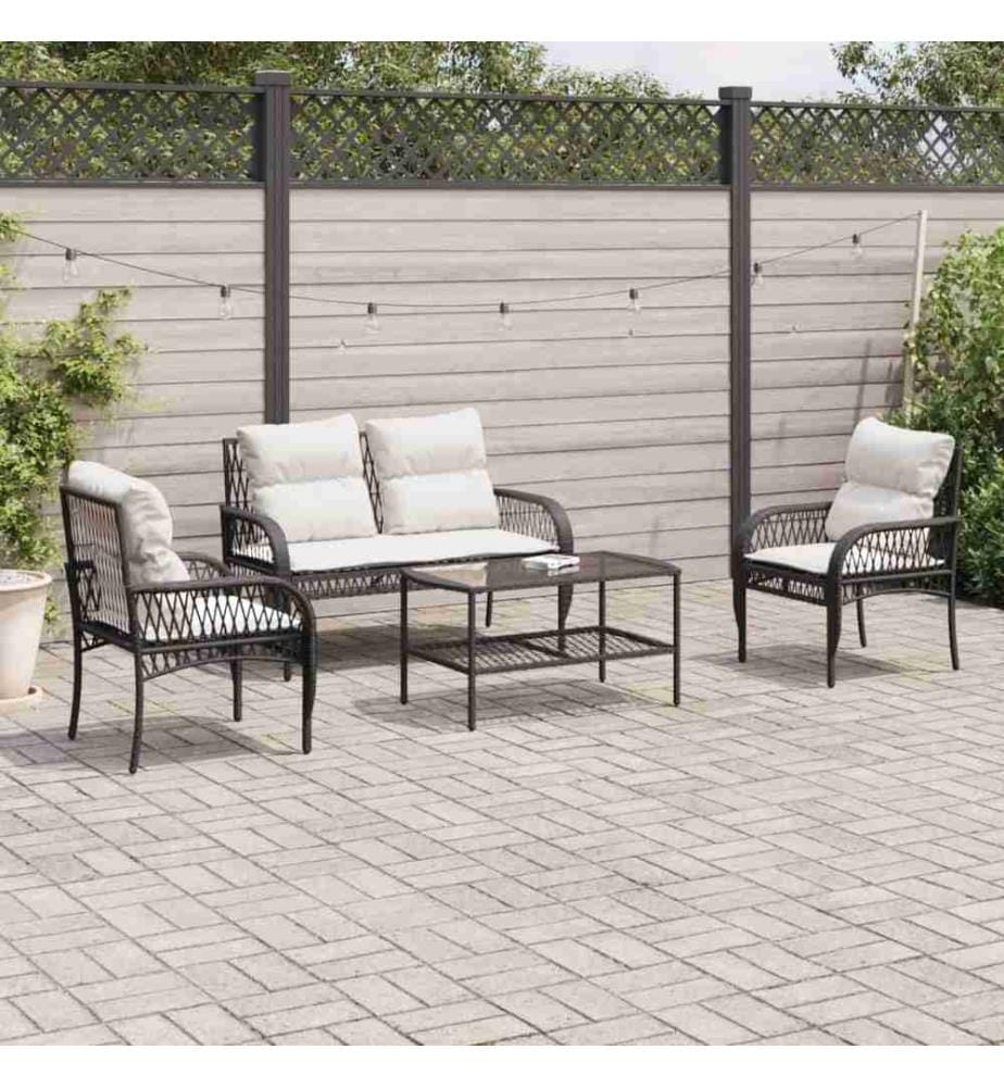 4-tlg. Garten-Sofagarnitur mit Kissen Schwarz Poly Rattan