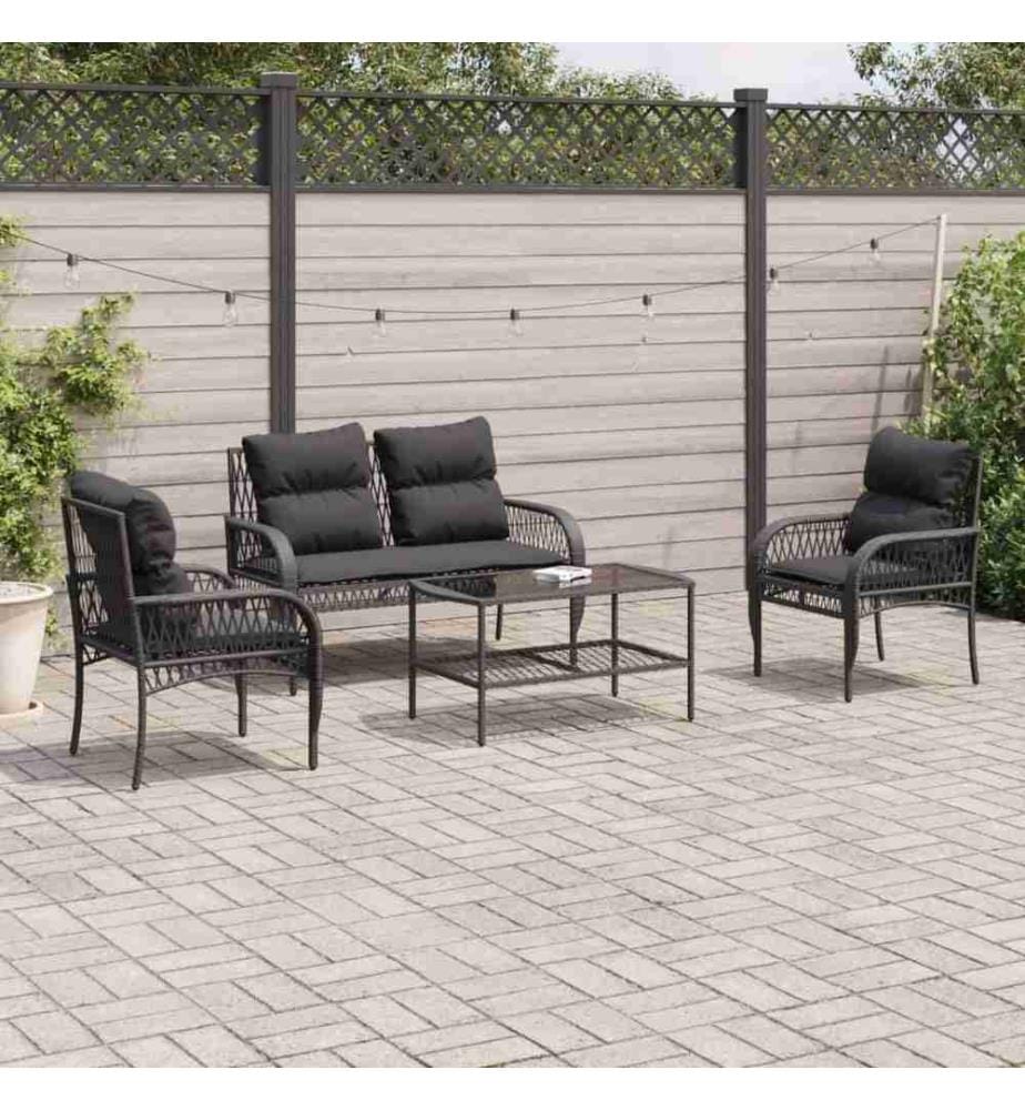 4-tlg. Garten-Sofagarnitur mit Kissen Schwarz Poly Rattan