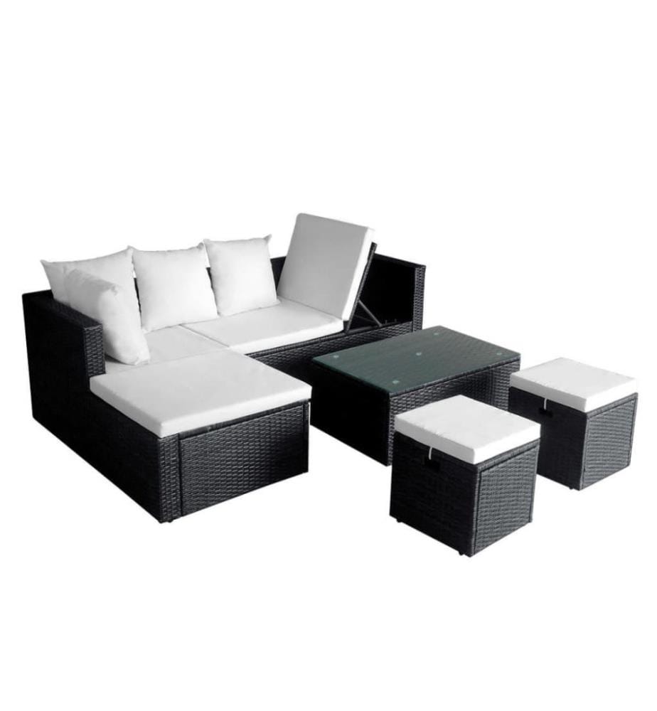 4-tlg. Garten-Lounge-Set mit Auflagen Poly Rattan Schwarz