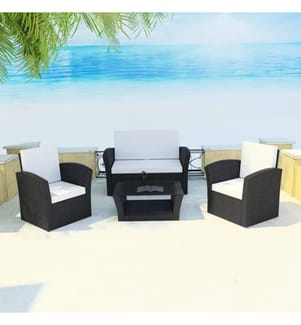 4-tlg. Garten-Lounge-Set mit Auflagen Poly Rattan Schwarz
