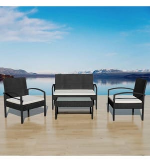 4-tlg. Garten-Lounge-Set mit Auflagen Poly Rattan Schwarz