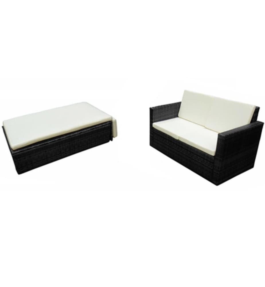 2-tlg. Garten-Lounge-Set mit Auflagen Poly Rattan Schwarz