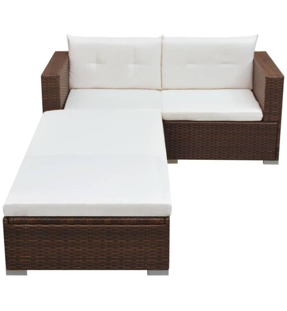 3-tlg. Garten-Lounge-Set mit Auflagen Poly Rattan Braun