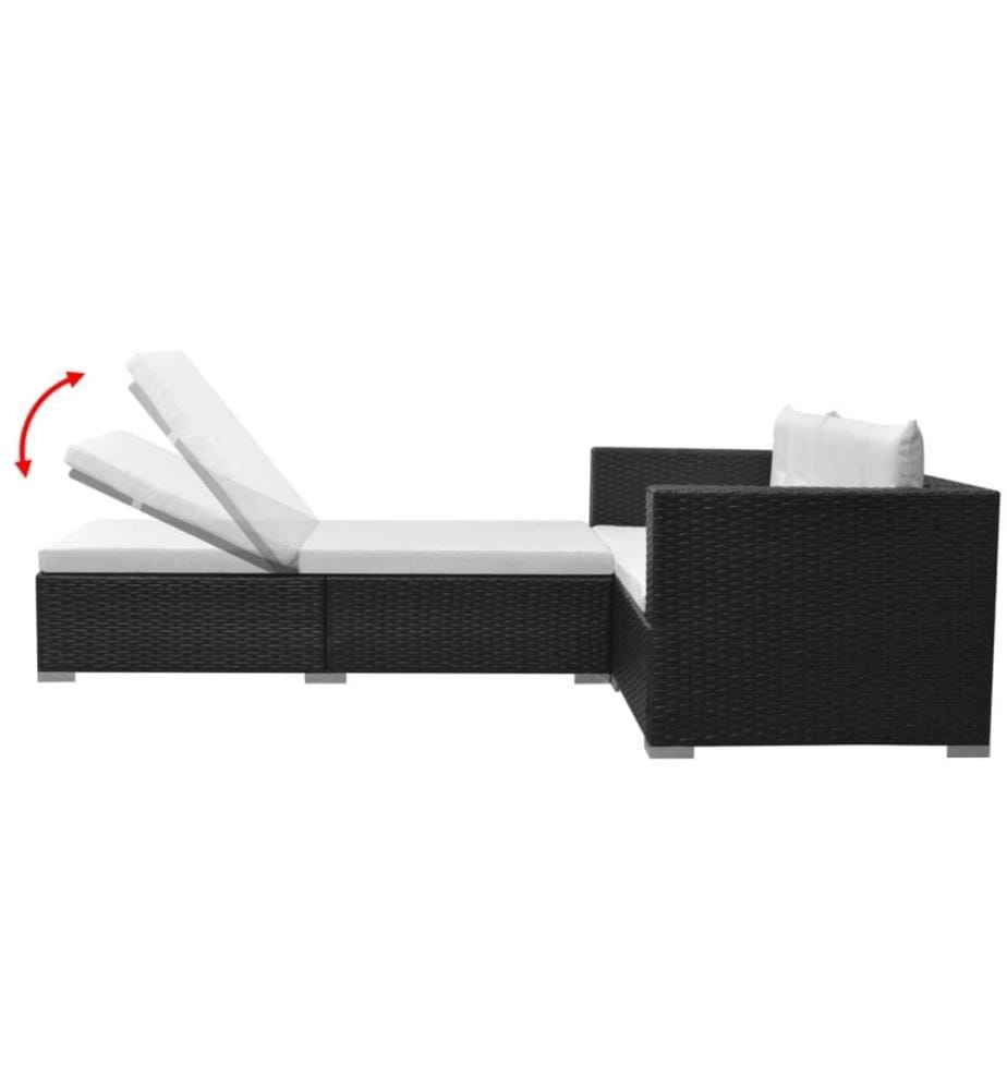3-tlg. Garten-Lounge-Set mit Auflagen Poly Rattan Schwarz