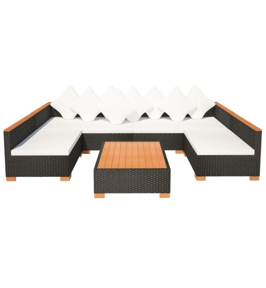Salon de jardin 7 pcs avec coussins Résine tressée Noir