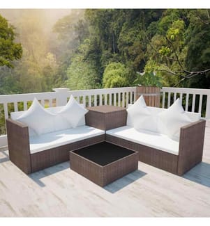 4-tlg. Garten-Lounge-Set mit Auflagen Poly Rattan Braun
