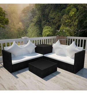 4-tlg. Garten-Lounge-Set mit Auflagen Poly Rattan Schwarz