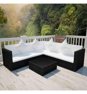 4-tlg. Garten-Lounge-Set mit Auflagen Poly Rattan Schwarz