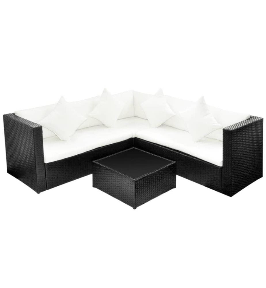 4-tlg. Garten-Lounge-Set mit Auflagen Poly Rattan Schwarz